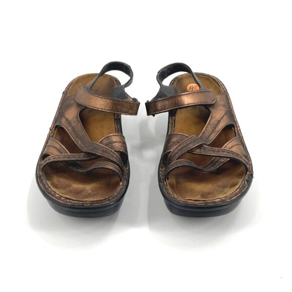 Naot Womens Leather Sandals Size 8.5 Bronze Strappy Comfort Slide Wedge Summer - Picture 5 of 7